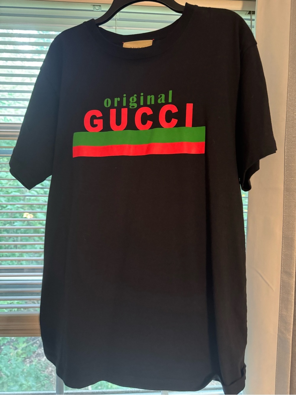 Gucci Black Tee with Red and Green Logo